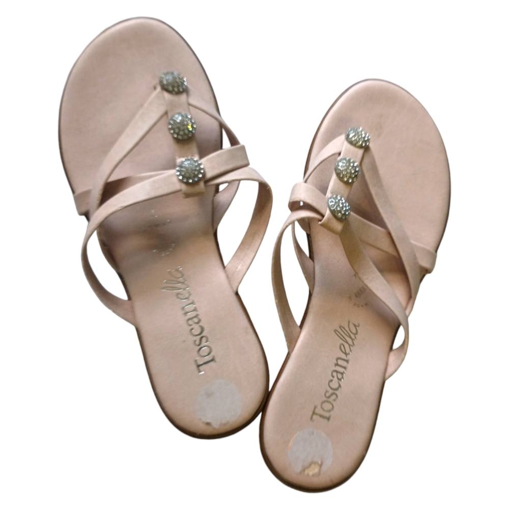 Toscanella Salmon Pink Italian Summer Sandals with Rhinestone Embellishments